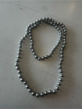 Lustrous Double String Pearl Necklace - Silver Gray
